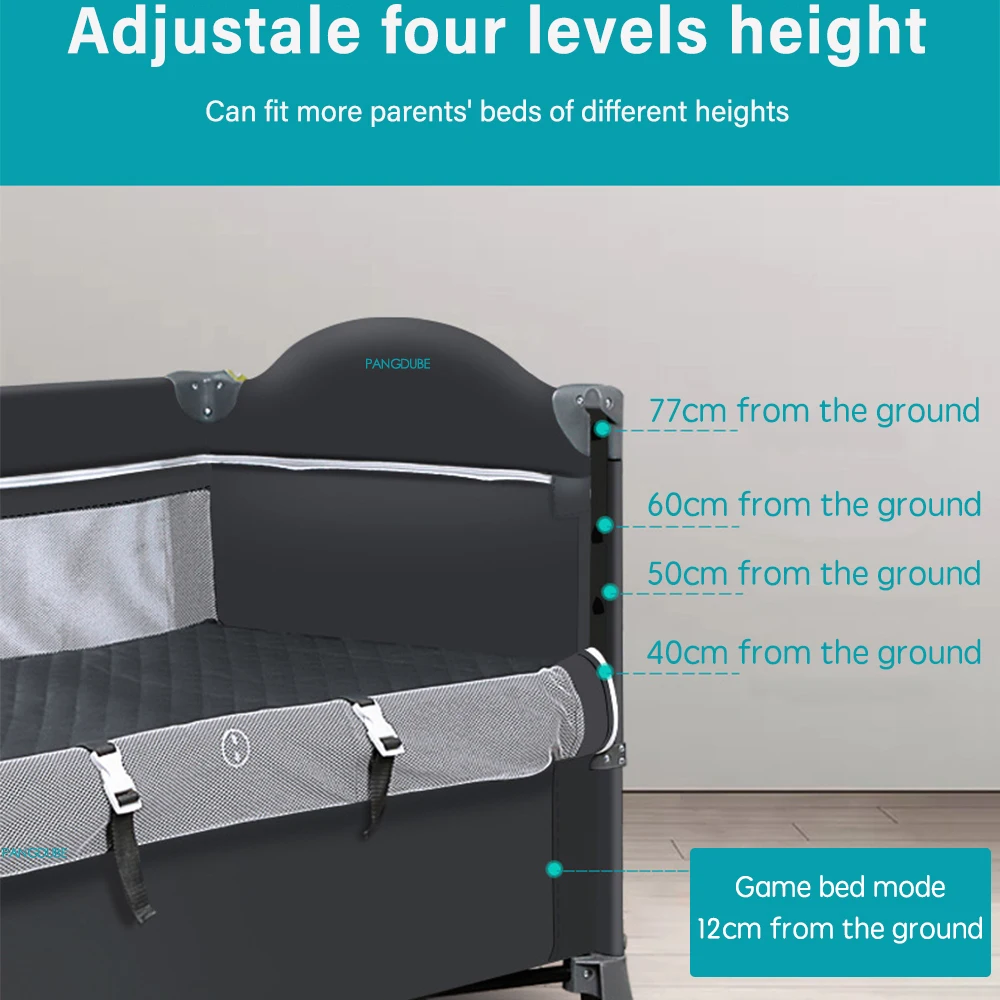 PANGDUBE 4-in-1 Foldable Baby Bedside Crib Newborn Bed Multifunctional Bassinet with Changing Table Convertible Baby Rocker