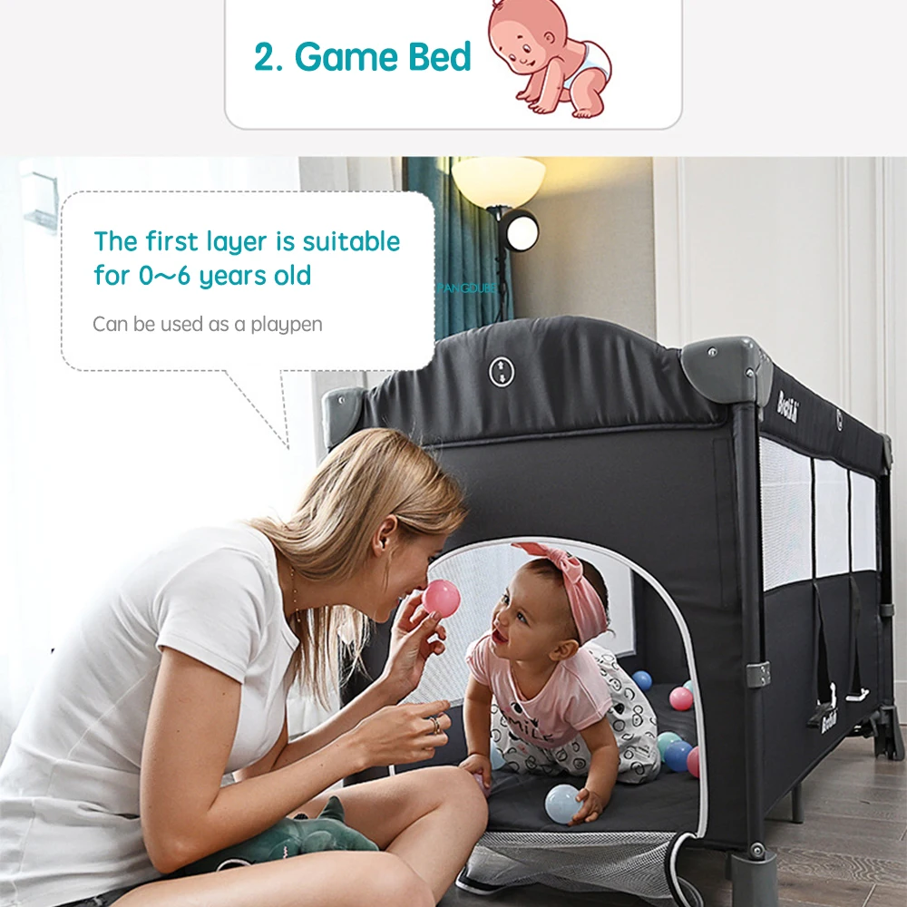 PANGDUBE 4-in-1 Foldable Baby Bedside Crib Newborn Bed Multifunctional Bassinet with Changing Table Convertible Baby Rocker