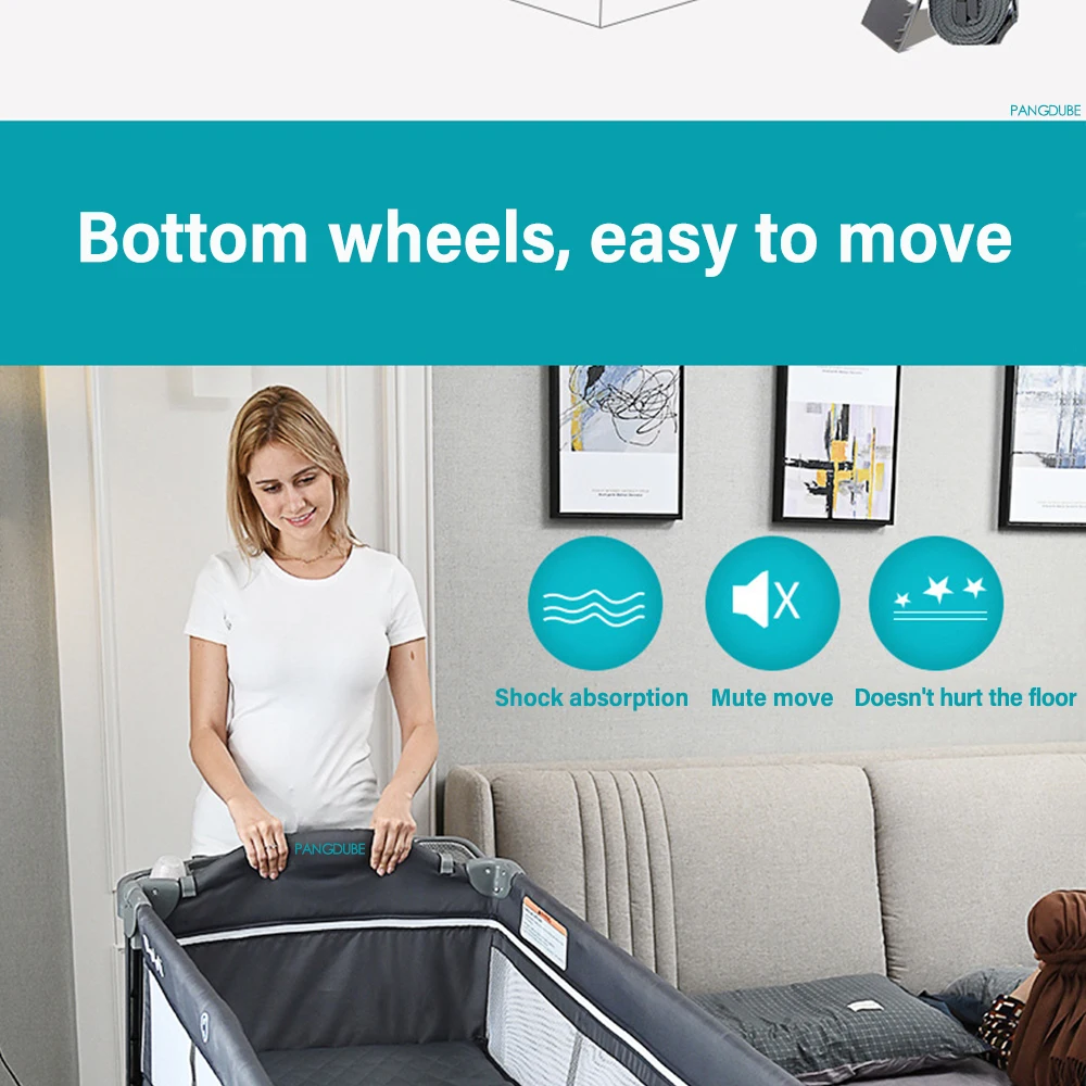 PANGDUBE 4-in-1 Foldable Baby Bedside Crib Newborn Bed Multifunctional Bassinet with Changing Table Convertible Baby Rocker