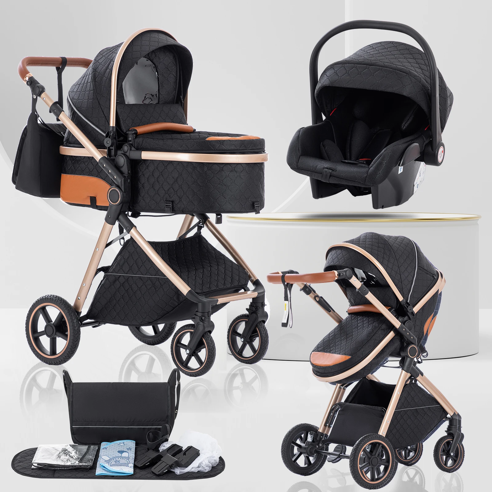 3 in 1 Baby Stroller Multi-functional High Landscape Cart Can Sit Reclining Light Folding Strollers Baby Pushchair Baby Carriage