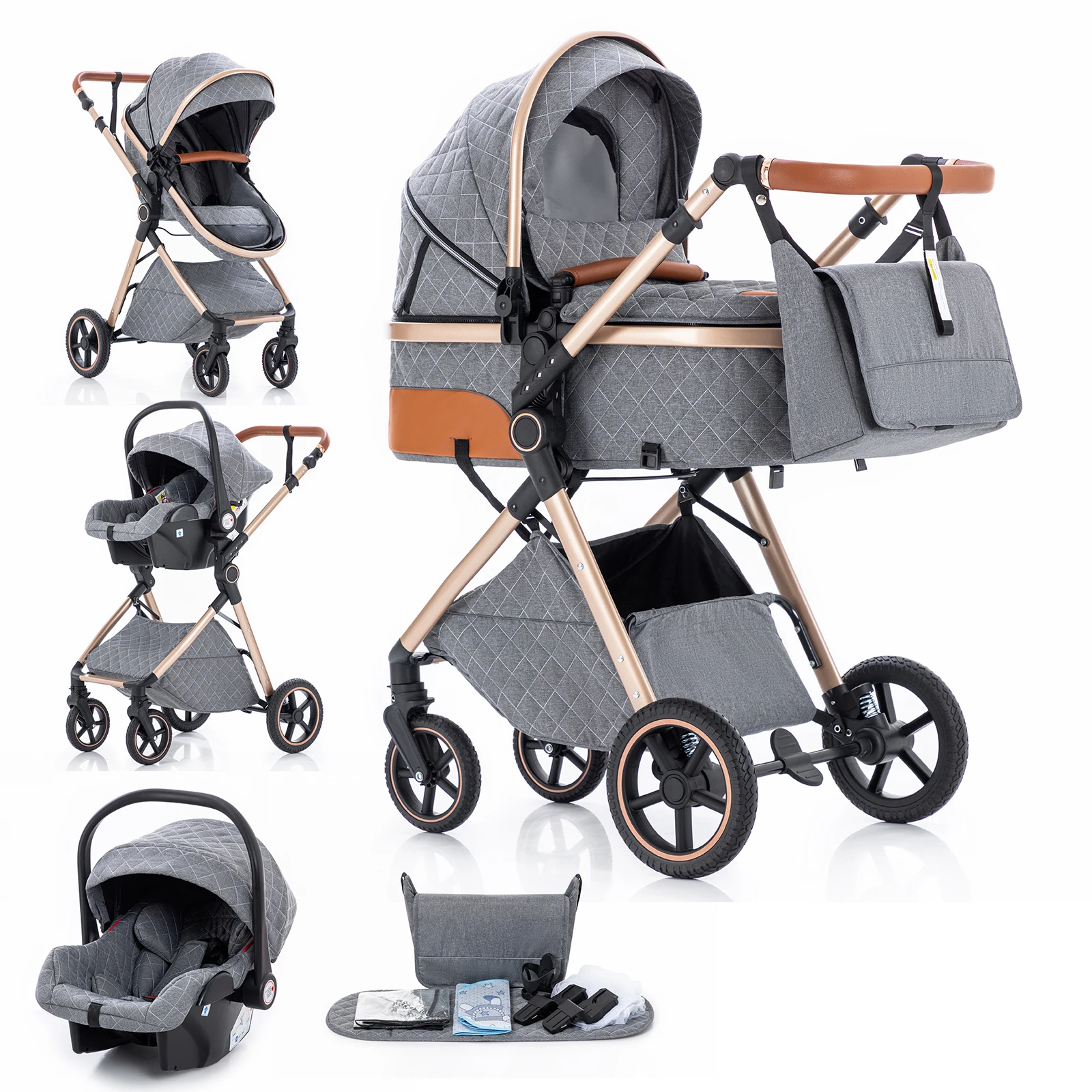3 in 1 Baby Stroller Multi-functional High Landscape Cart Can Sit Reclining Light Folding Strollers Baby Pushchair Baby Carriage