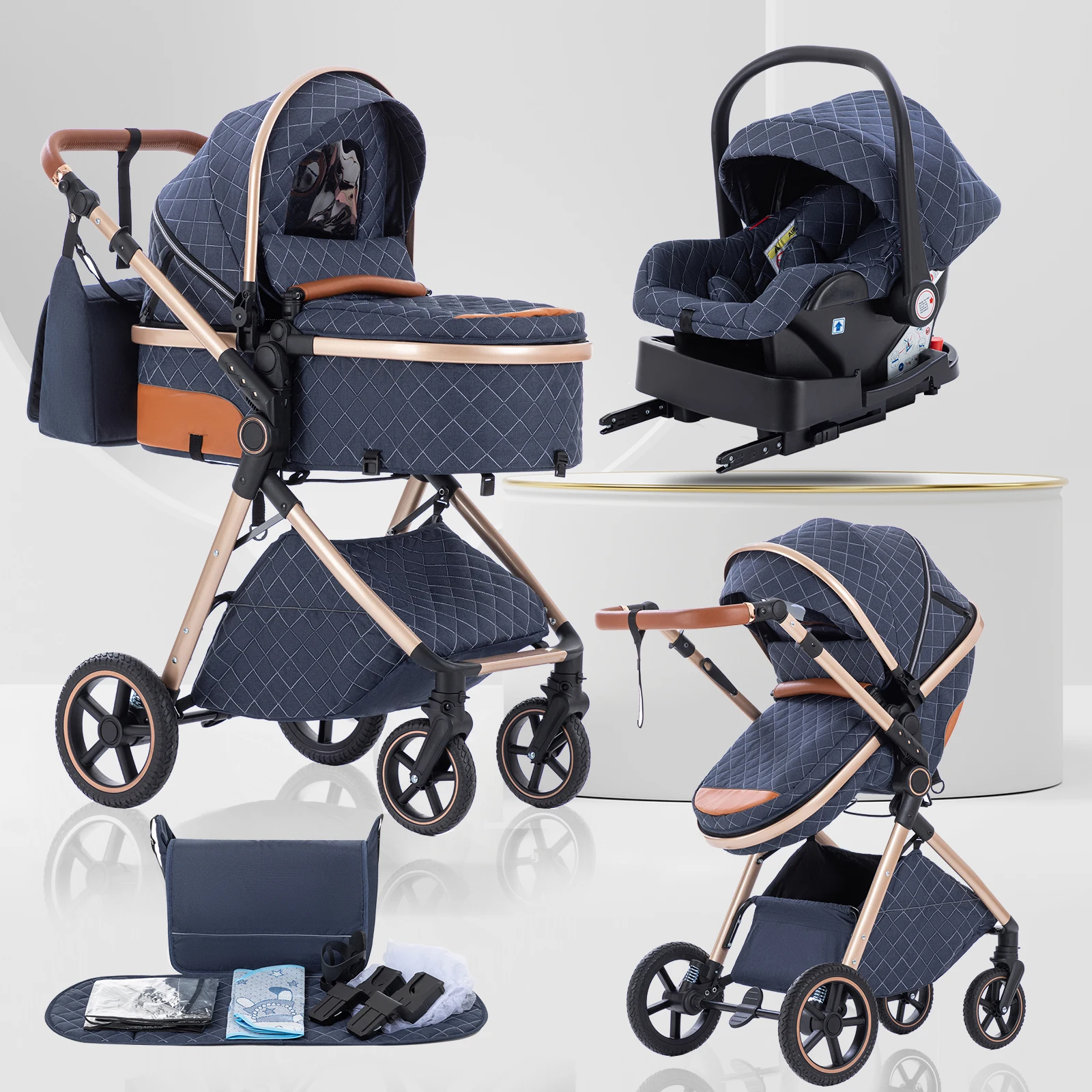 3 in 1 Baby Stroller Multi-functional High Landscape Cart Can Sit Reclining Light Folding Strollers Baby Pushchair Baby Carriage