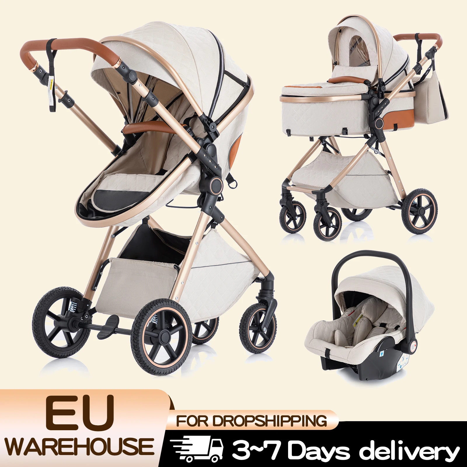 3 in 1 Baby Stroller Multi-functional High Landscape Cart Can Sit Reclining Light Folding Strollers Baby Pushchair Baby Carriage