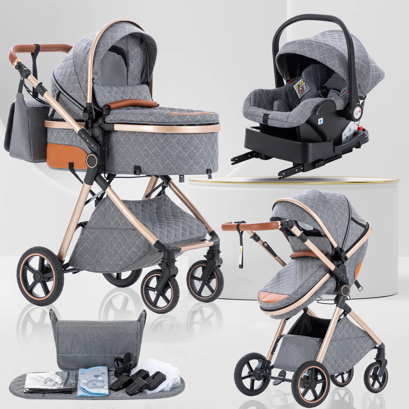 3 in 1 Baby Stroller Multi-functional High Landscape Cart Can Sit Reclining Light Folding Strollers Baby Pushchair Baby Carriage