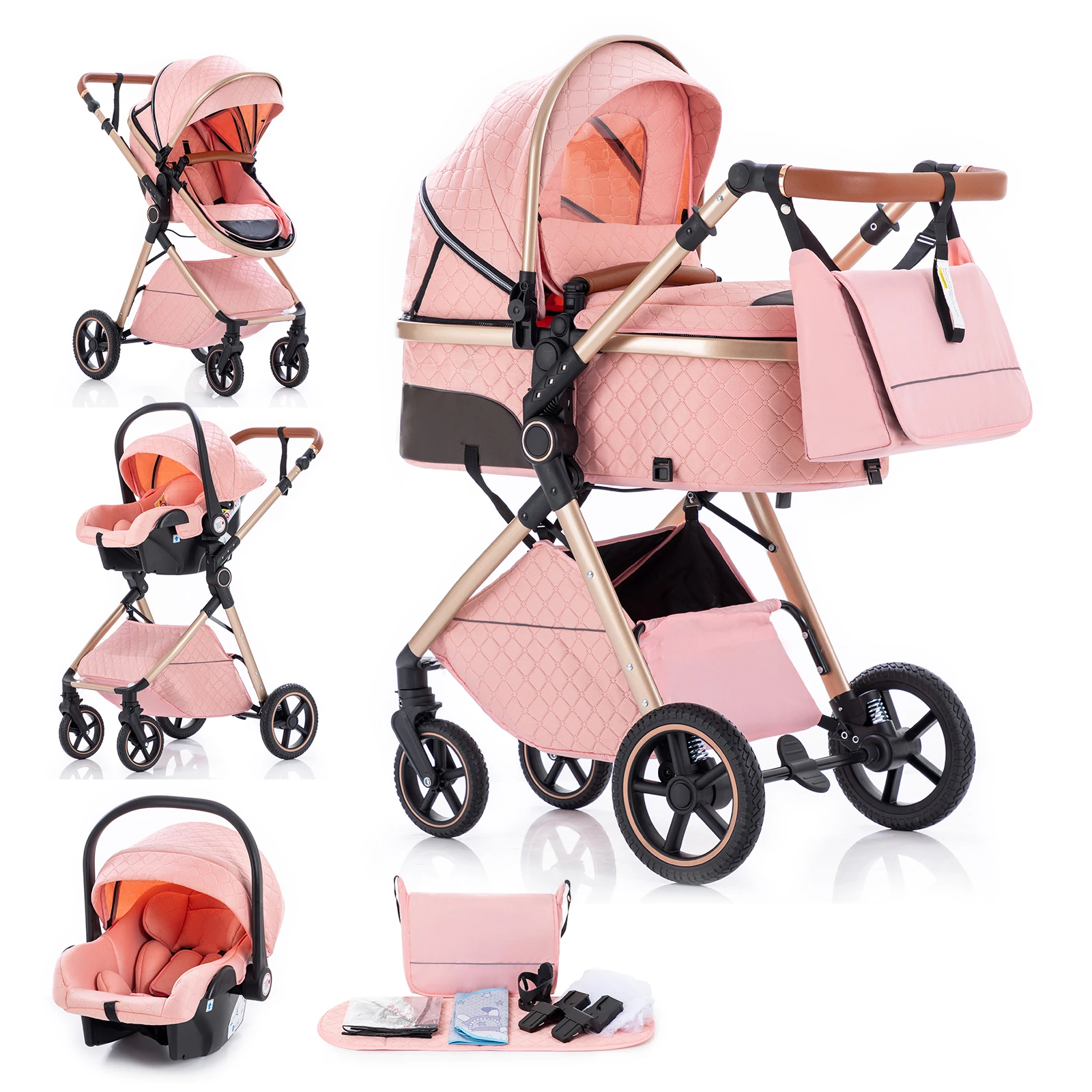 3 in 1 Baby Stroller Multi-functional High Landscape Cart Can Sit Reclining Light Folding Strollers Baby Pushchair Baby Carriage