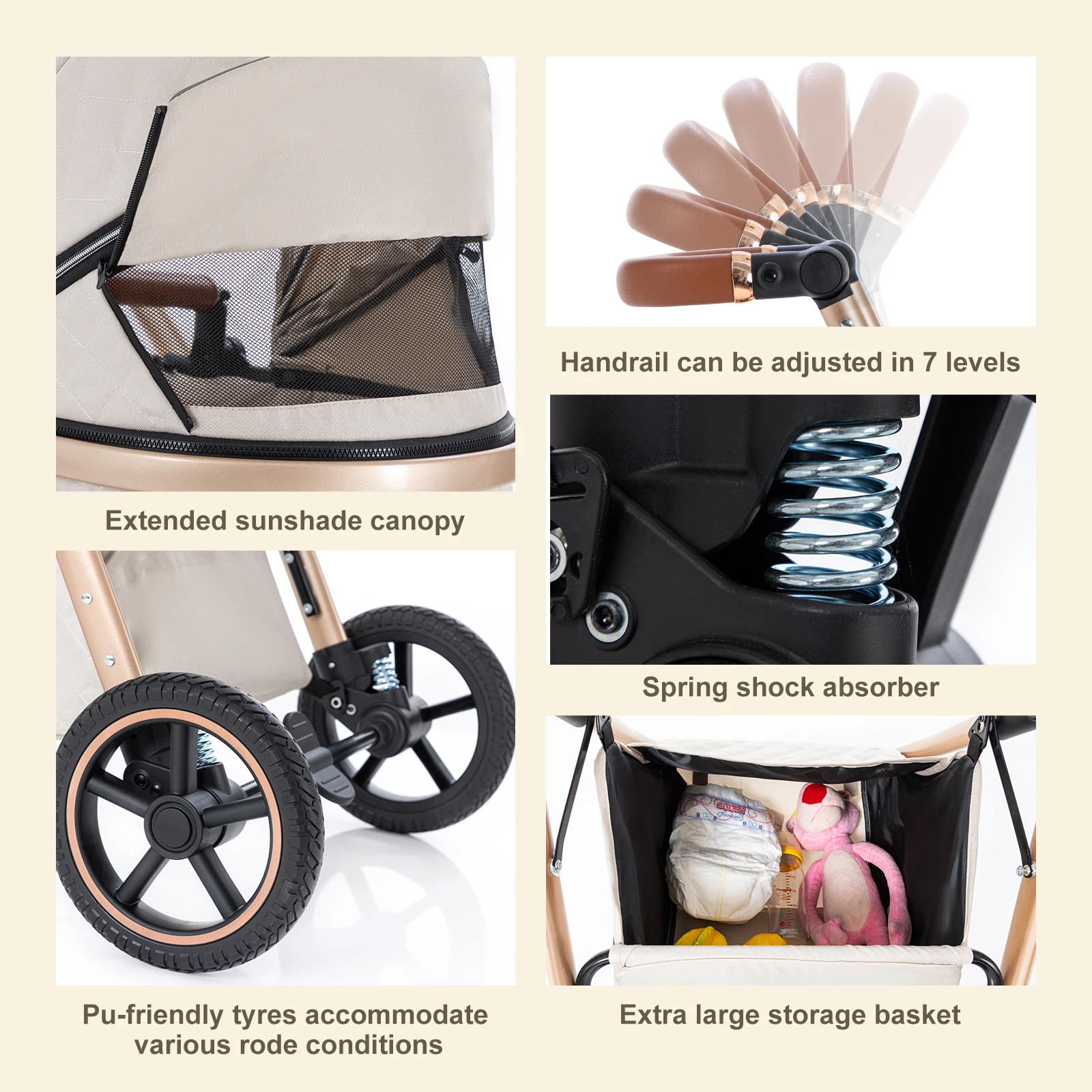 3 in 1 Baby Stroller Multi-functional High Landscape Cart Can Sit Reclining Light Folding Strollers Baby Pushchair Baby Carriage