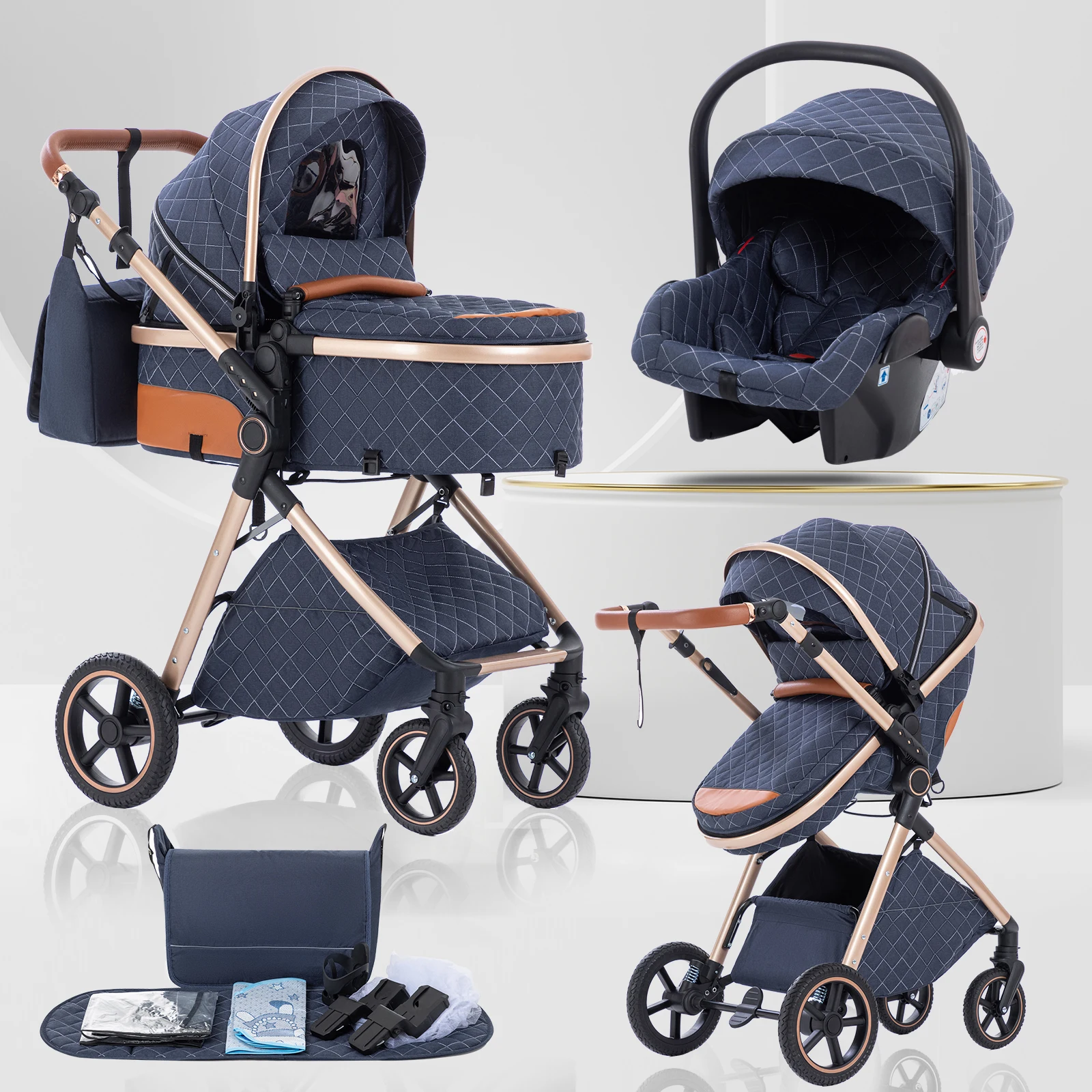 3 in 1 Baby Stroller Multi-functional High Landscape Cart Can Sit Reclining Light Folding Strollers Baby Pushchair Baby Carriage