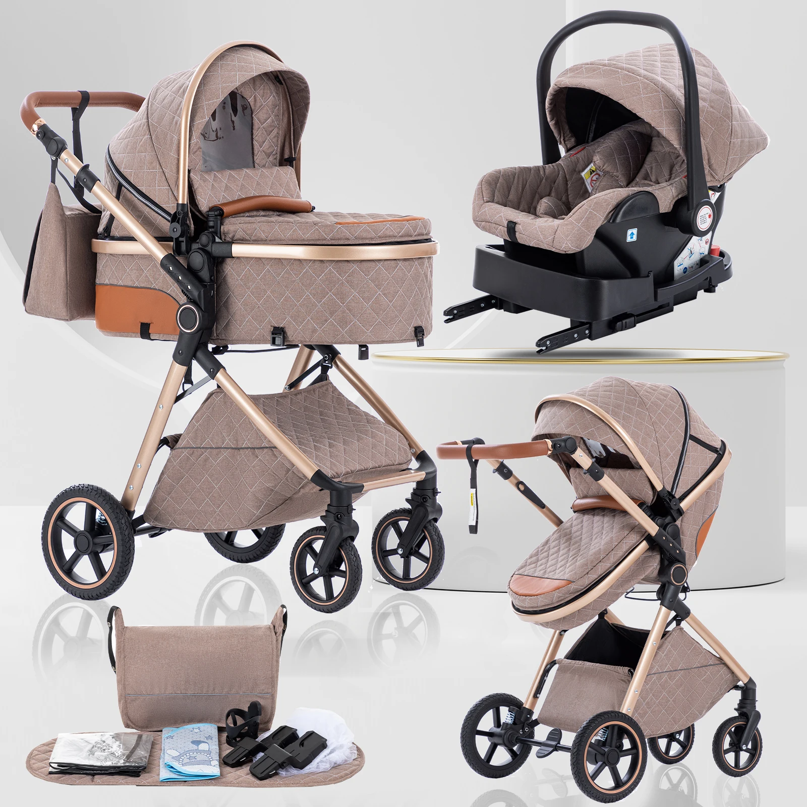 3 in 1 Baby Stroller Multi-functional High Landscape Cart Can Sit Reclining Light Folding Strollers Baby Pushchair Baby Carriage