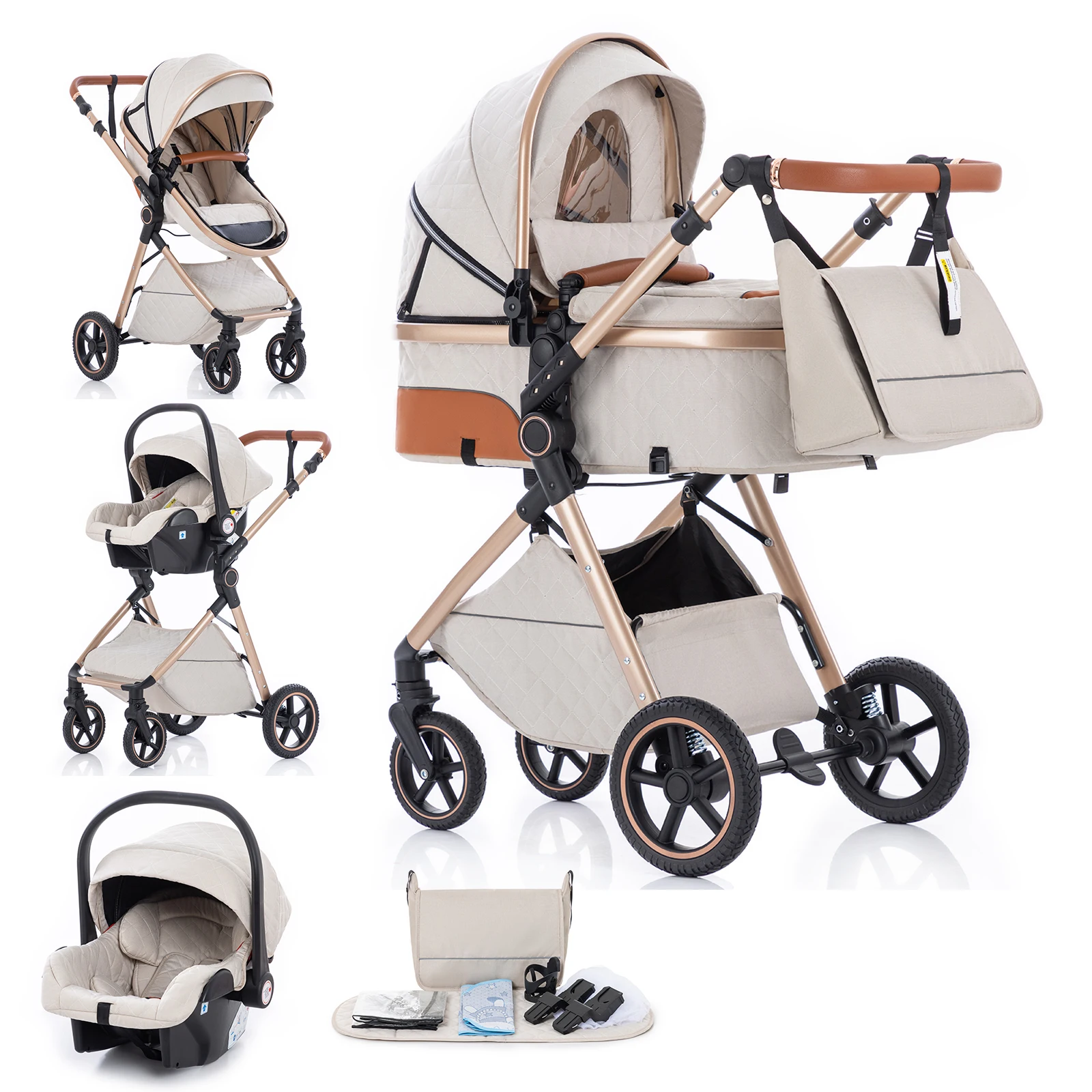 3 in 1 Baby Stroller Multi-functional High Landscape Cart Can Sit Reclining Light Folding Strollers Baby Pushchair Baby Carriage