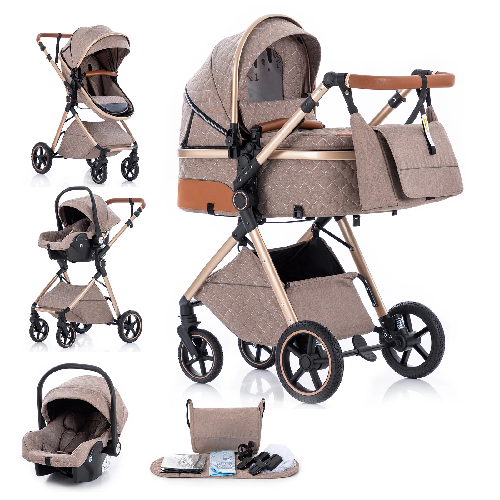 3 in 1 Baby Stroller Multi-functional High Landscape Cart Can Sit Reclining Light Folding Strollers Baby Pushchair Baby Carriage