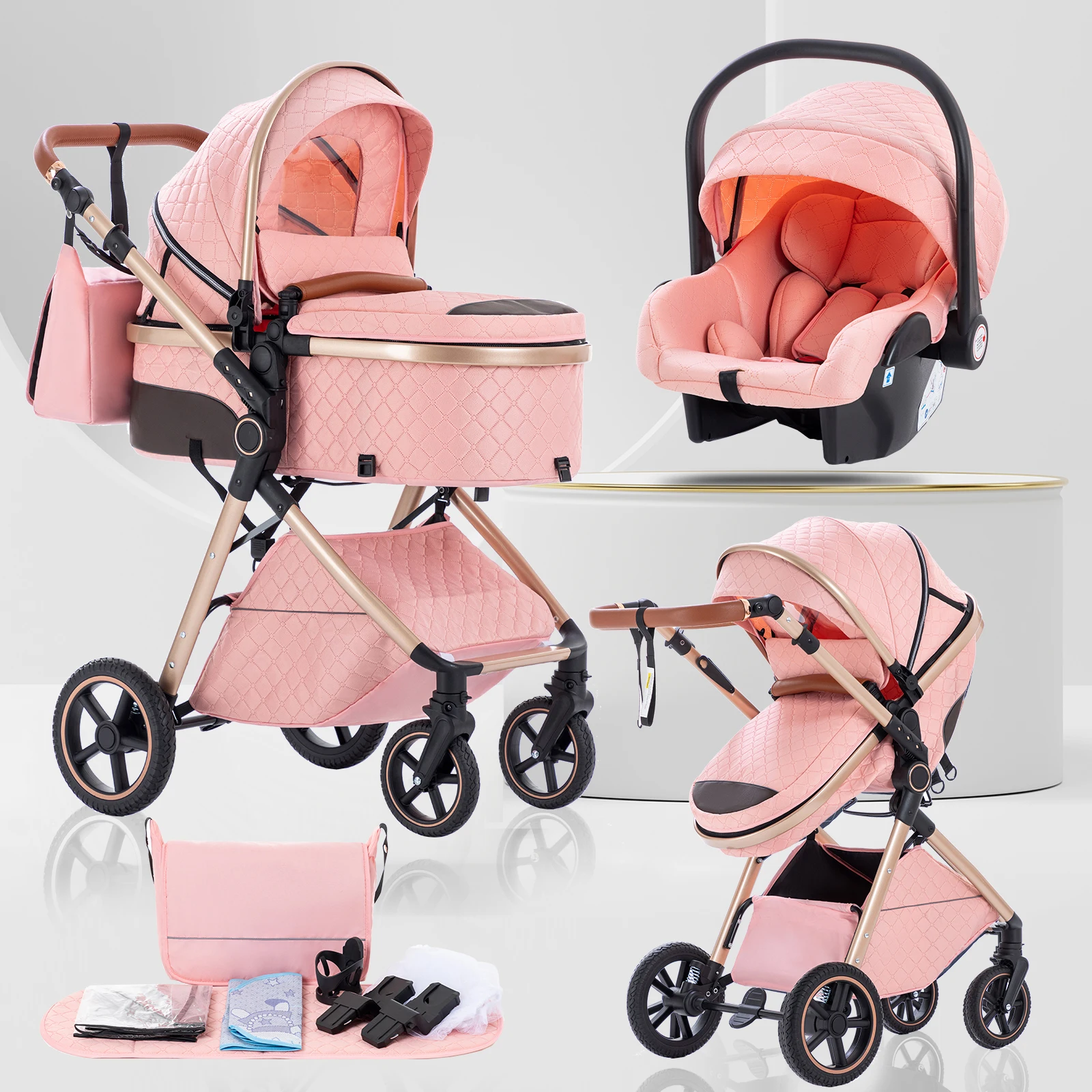 3 in 1 Baby Stroller Multi-functional High Landscape Cart Can Sit Reclining Light Folding Strollers Baby Pushchair Baby Carriage