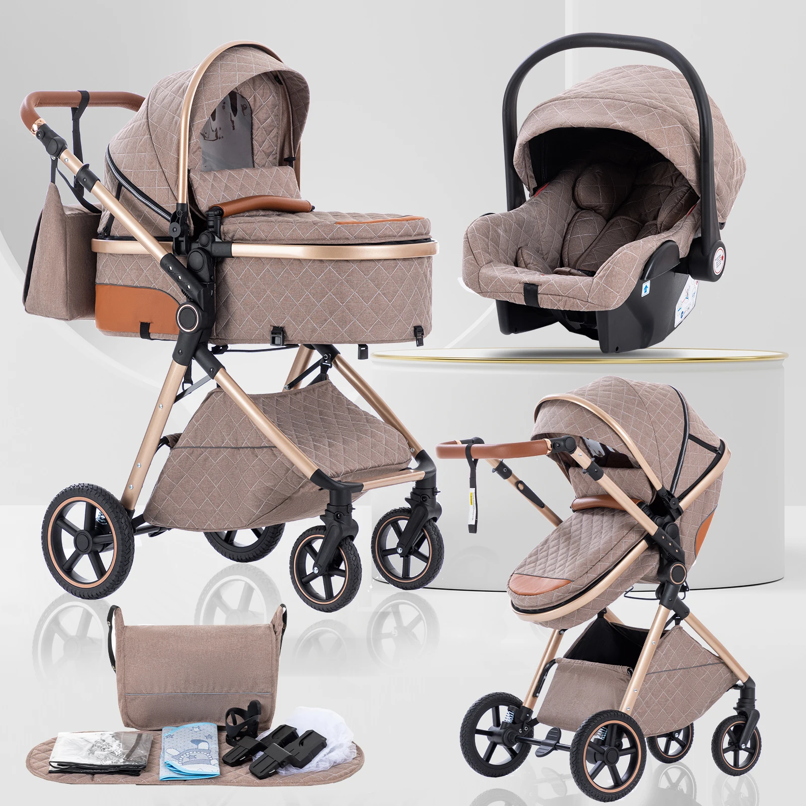 3 in 1 Baby Stroller Multi-functional High Landscape Cart Can Sit Reclining Light Folding Strollers Baby Pushchair Baby Carriage