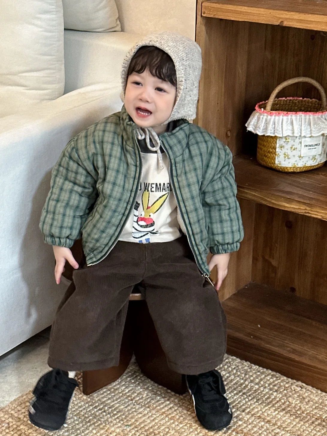 2025 Winter New Children Warm Plaid Coat Boys Girls Cotton Padded Jacket Long Sleeve Baby Plus Velvet Thick Coat Kids Clothes