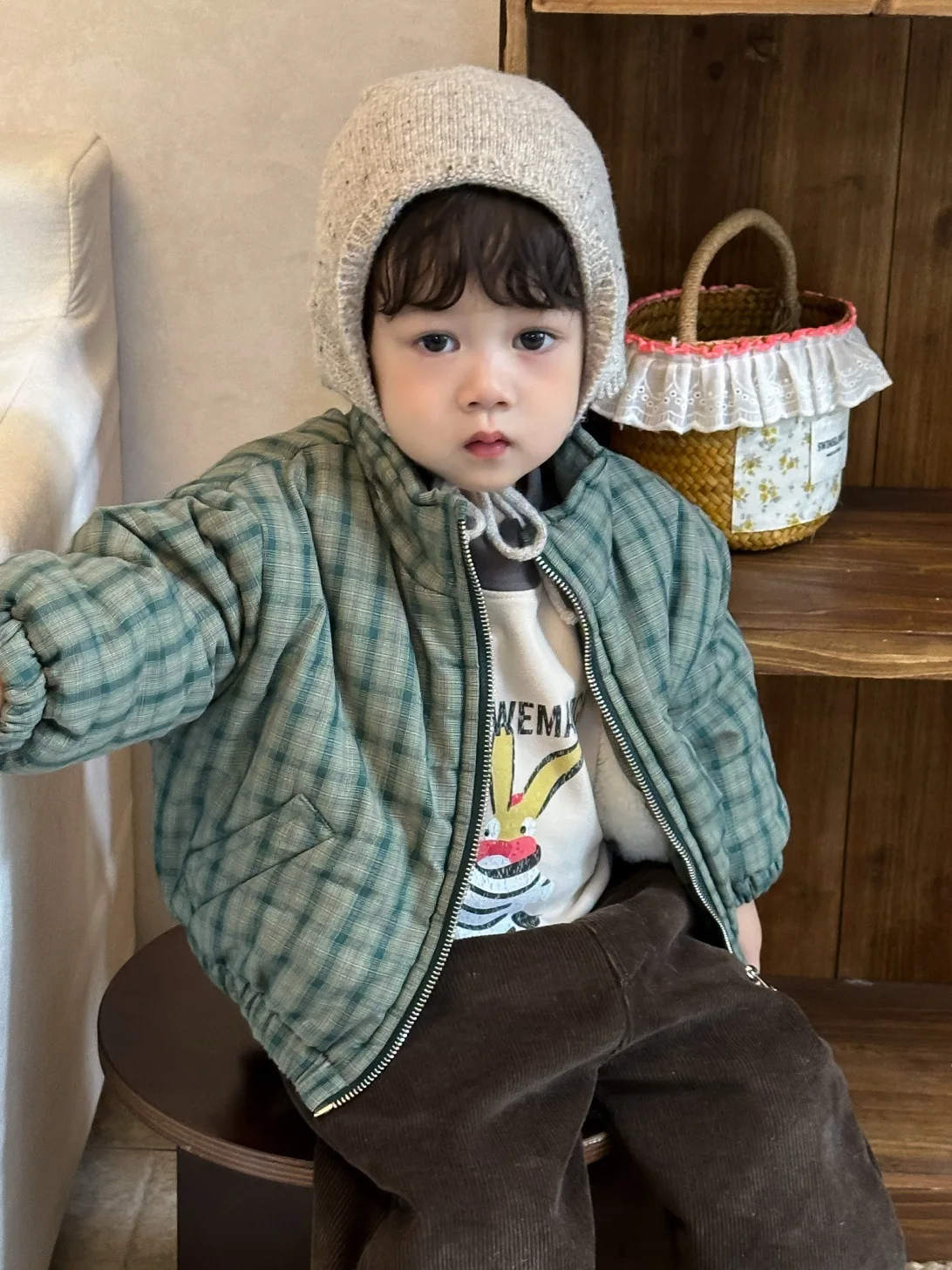2025 Winter New Children Warm Plaid Coat Boys Girls Cotton Padded Jacket Long Sleeve Baby Plus Velvet Thick Coat Kids Clothes