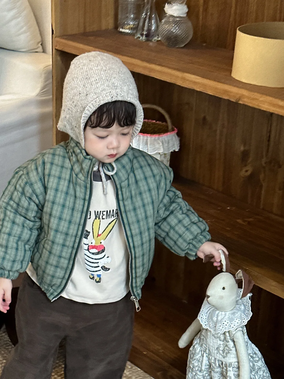 2025 Winter New Children Warm Plaid Coat Boys Girls Cotton Padded Jacket Long Sleeve Baby Plus Velvet Thick Coat Kids Clothes