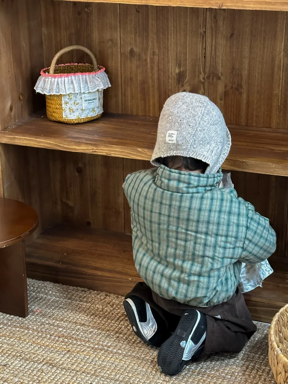 2025 Winter New Children Warm Plaid Coat Boys Girls Cotton Padded Jacket Long Sleeve Baby Plus Velvet Thick Coat Kids Clothes