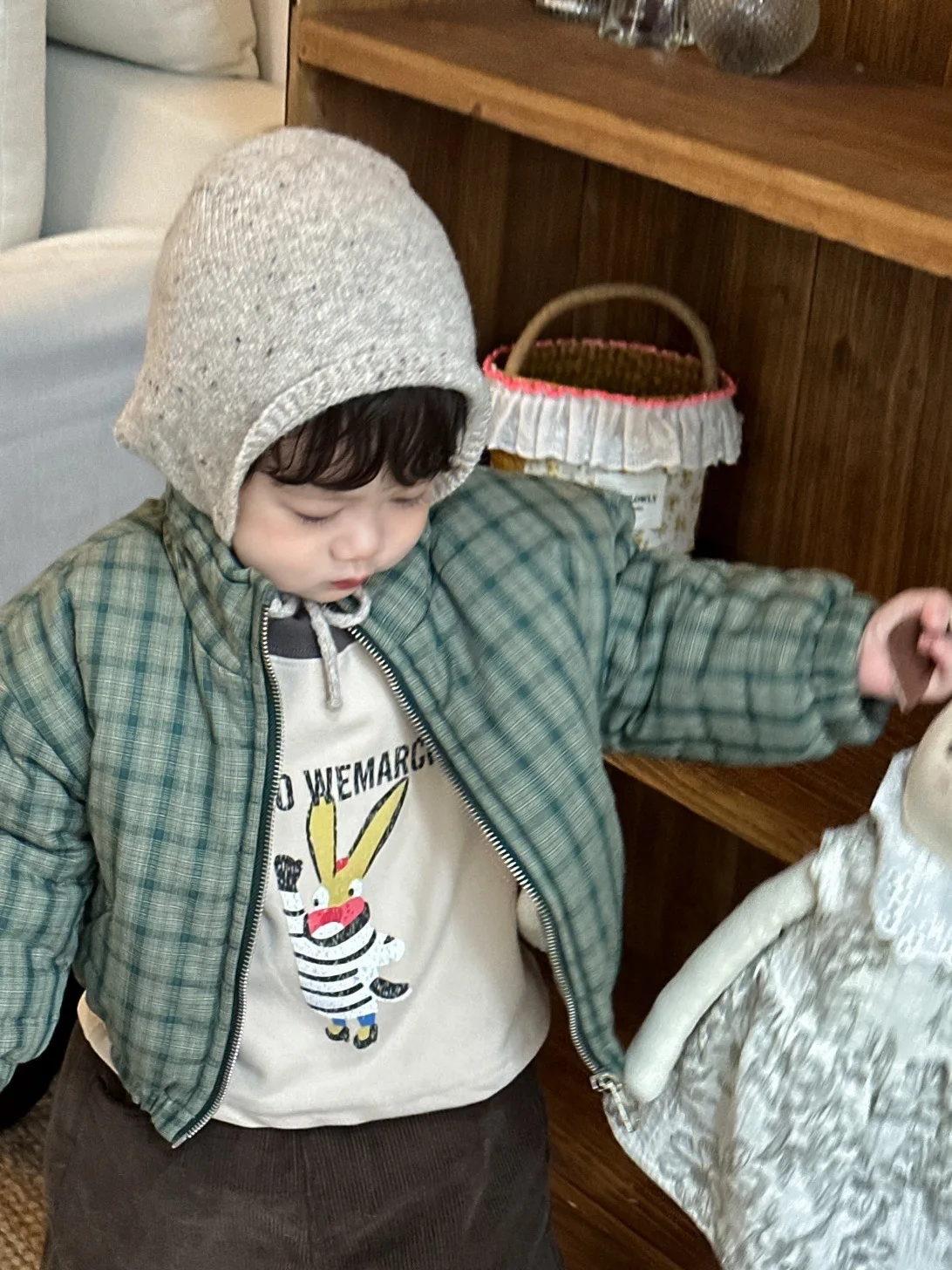 2025 Winter New Children Warm Plaid Coat Boys Girls Cotton Padded Jacket Long Sleeve Baby Plus Velvet Thick Coat Kids Clothes
