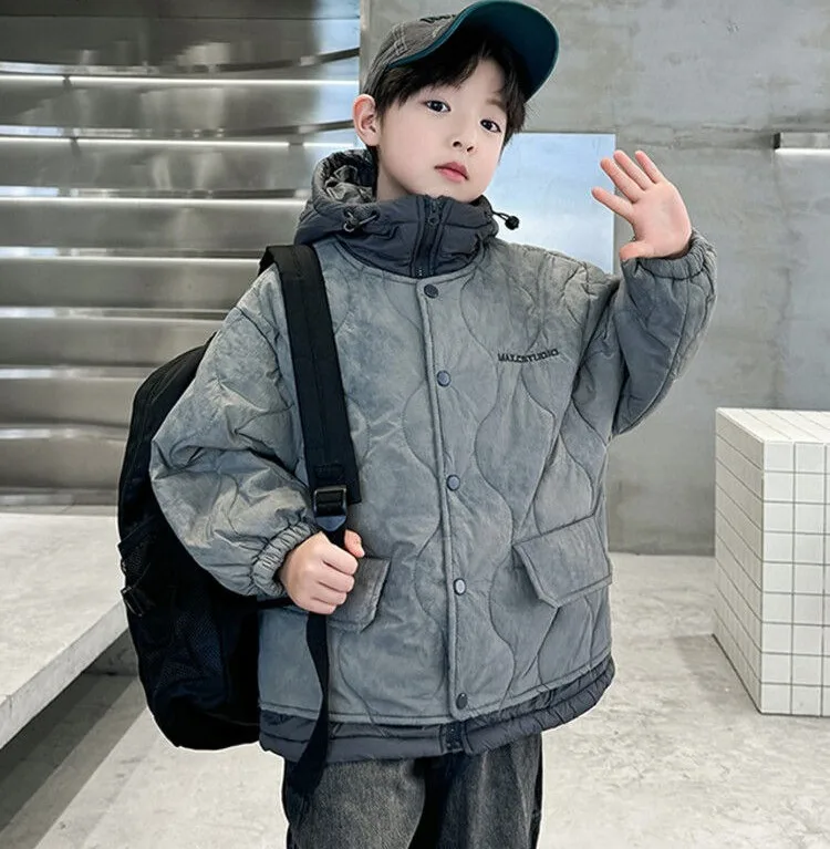 2025 New Boys' Winter Down Jacket Thickened Cotton Coat for Kids - Warm & Cozy Toddler to Teen Outdoor Winter Clothing