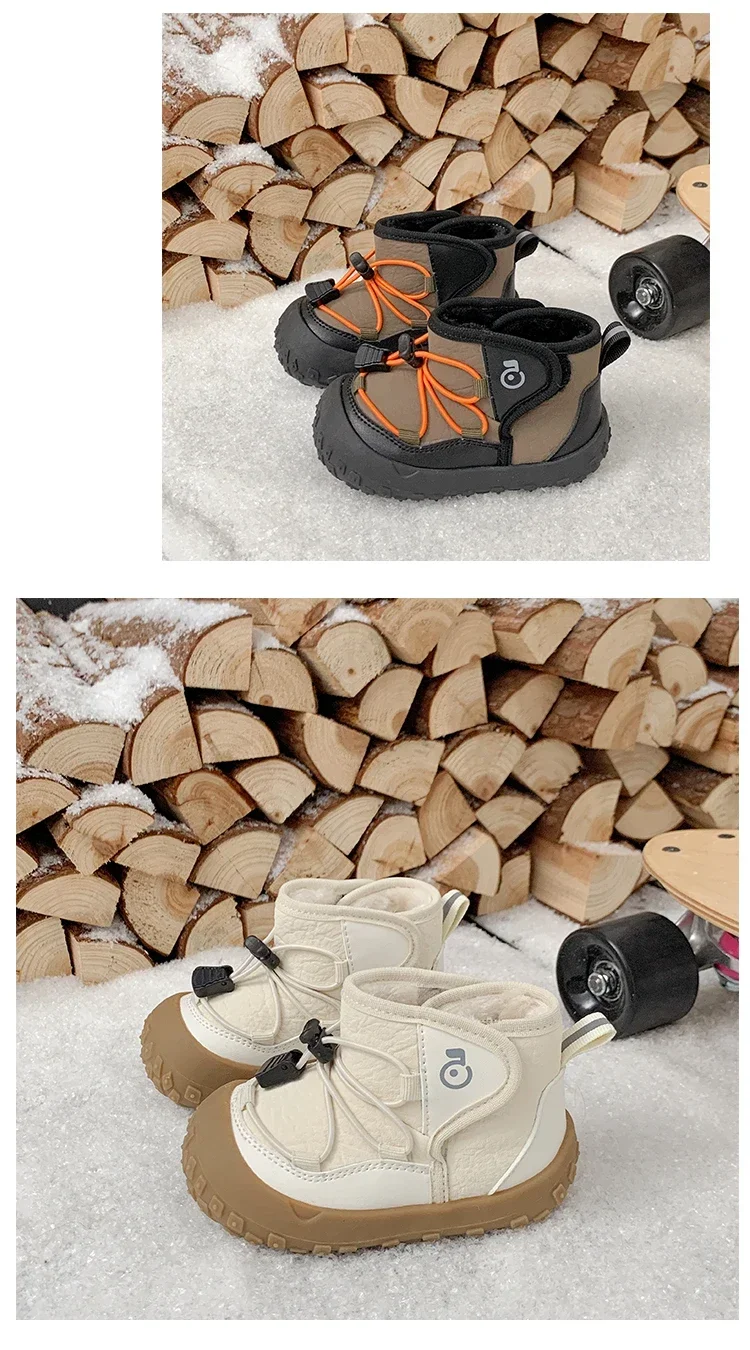 Kids Ankle Boots Soft Bottom Toes Capped Boys Girls Sports Boots Non-slip 2025 Winter New Children Warm Boots Hook&loop Handsome