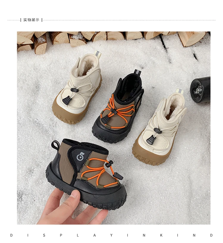 Kids Ankle Boots Soft Bottom Toes Capped Boys Girls Sports Boots Non-slip 2025 Winter New Children Warm Boots Hook&loop Handsome