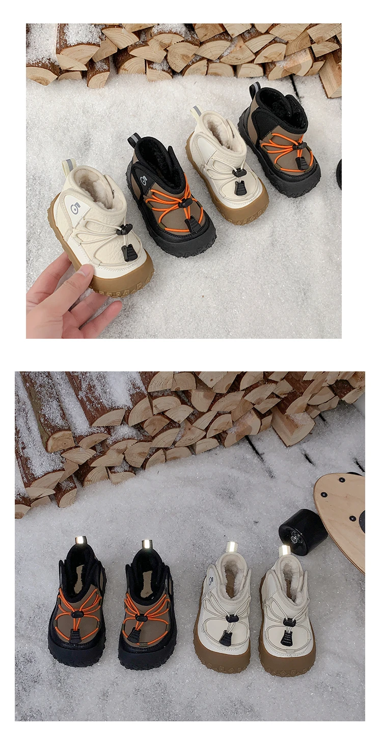 Kids Ankle Boots Soft Bottom Toes Capped Boys Girls Sports Boots Non-slip 2025 Winter New Children Warm Boots Hook&loop Handsome