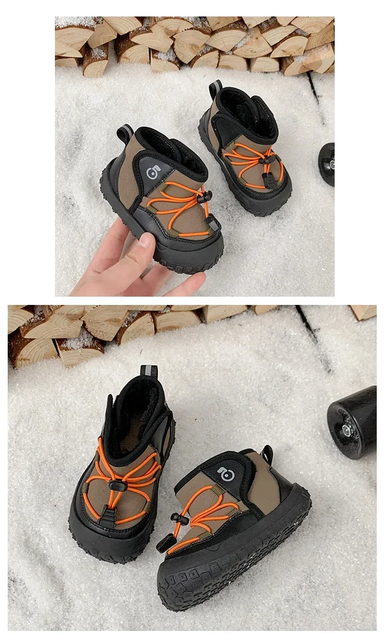 Kids Ankle Boots Soft Bottom Toes Capped Boys Girls Sports Boots Non-slip 2025 Winter New Children Warm Boots Hook&loop Handsome