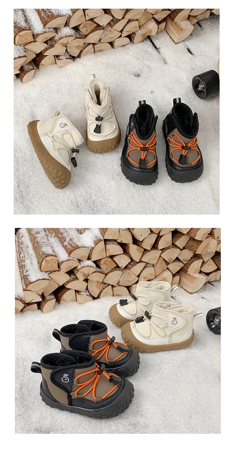 Kids Ankle Boots Soft Bottom Toes Capped Boys Girls Sports Boots Non-slip 2025 Winter New Children Warm Boots Hook&loop Handsome