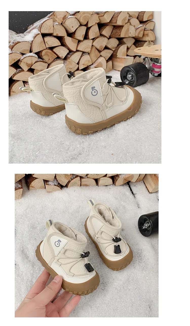 Kids Ankle Boots Soft Bottom Toes Capped Boys Girls Sports Boots Non-slip 2025 Winter New Children Warm Boots Hook&loop Handsome