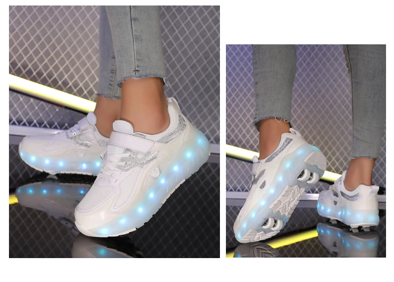 2026 Boys Girls Roller Shoes LED Light Up USB Charging Children Roller Skate Glowing Skateboarding Shoes Sports Kids Sneakers Ne