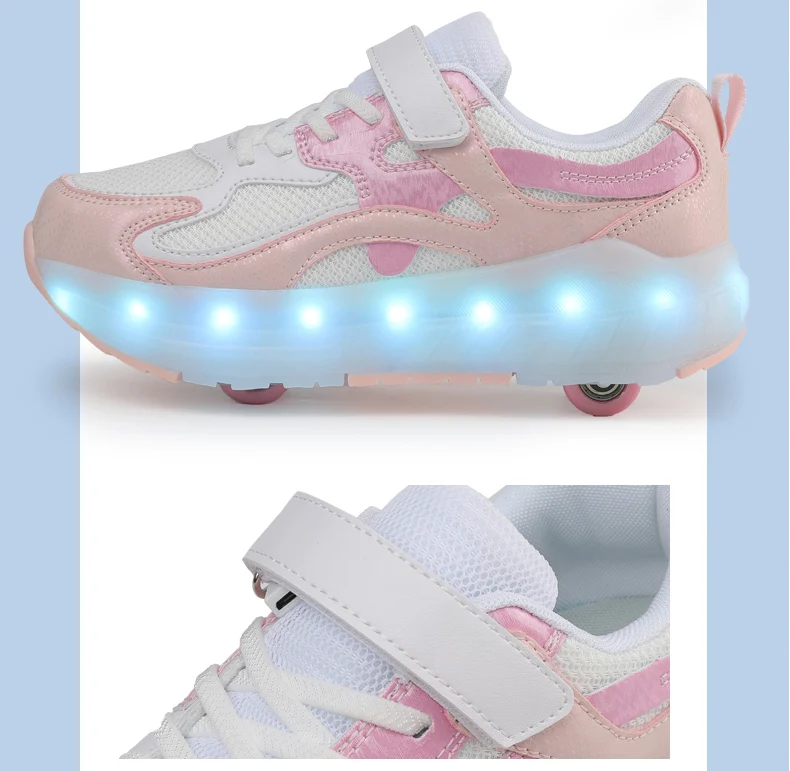 2026 Boys Girls Roller Shoes LED Light Up USB Charging Children Roller Skate Glowing Skateboarding Shoes Sports Kids Sneakers Ne