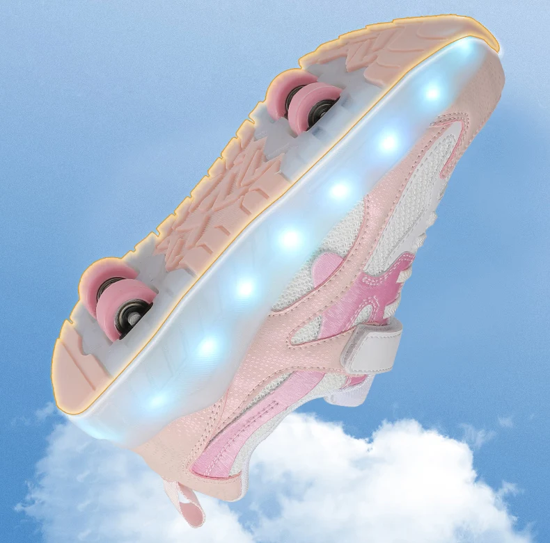 2026 Boys Girls Roller Shoes LED Light Up USB Charging Children Roller Skate Glowing Skateboarding Shoes Sports Kids Sneakers Ne