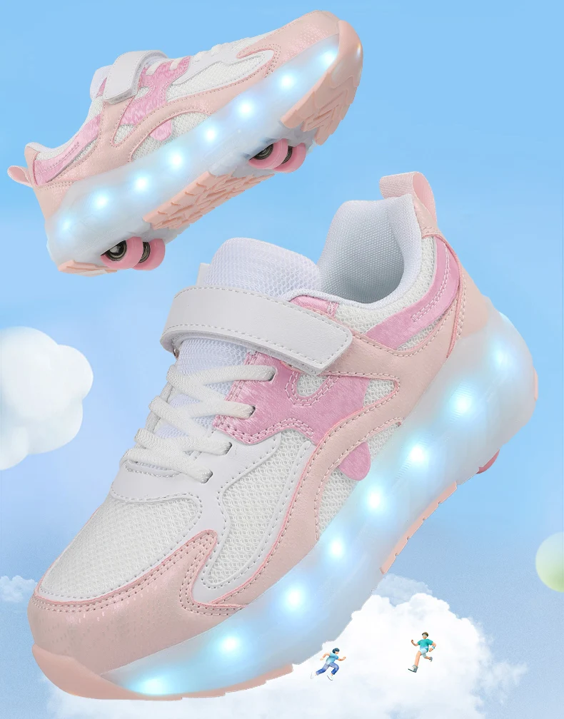 2026 Boys Girls Roller Shoes LED Light Up USB Charging Children Roller Skate Glowing Skateboarding Shoes Sports Kids Sneakers Ne