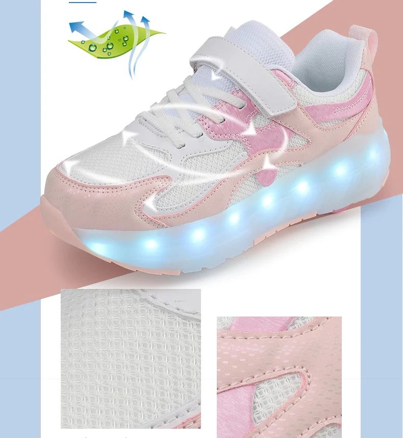 2026 Boys Girls Roller Shoes LED Light Up USB Charging Children Roller Skate Glowing Skateboarding Shoes Sports Kids Sneakers Ne
