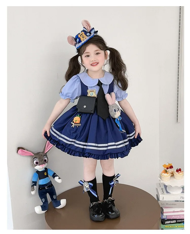 Girl Cosplay Judy Hopps Police Officer Dress Ear Sheriff Hat Bunny Costume Kids Dress Up Halloween Rabbit Disguise Dress Outfits