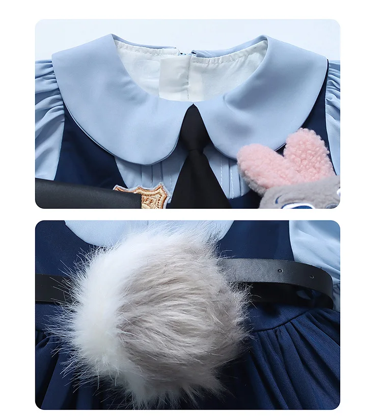 Girl Cosplay Judy Hopps Police Officer Dress Ear Sheriff Hat Bunny Costume Kids Dress Up Halloween Rabbit Disguise Dress Outfits