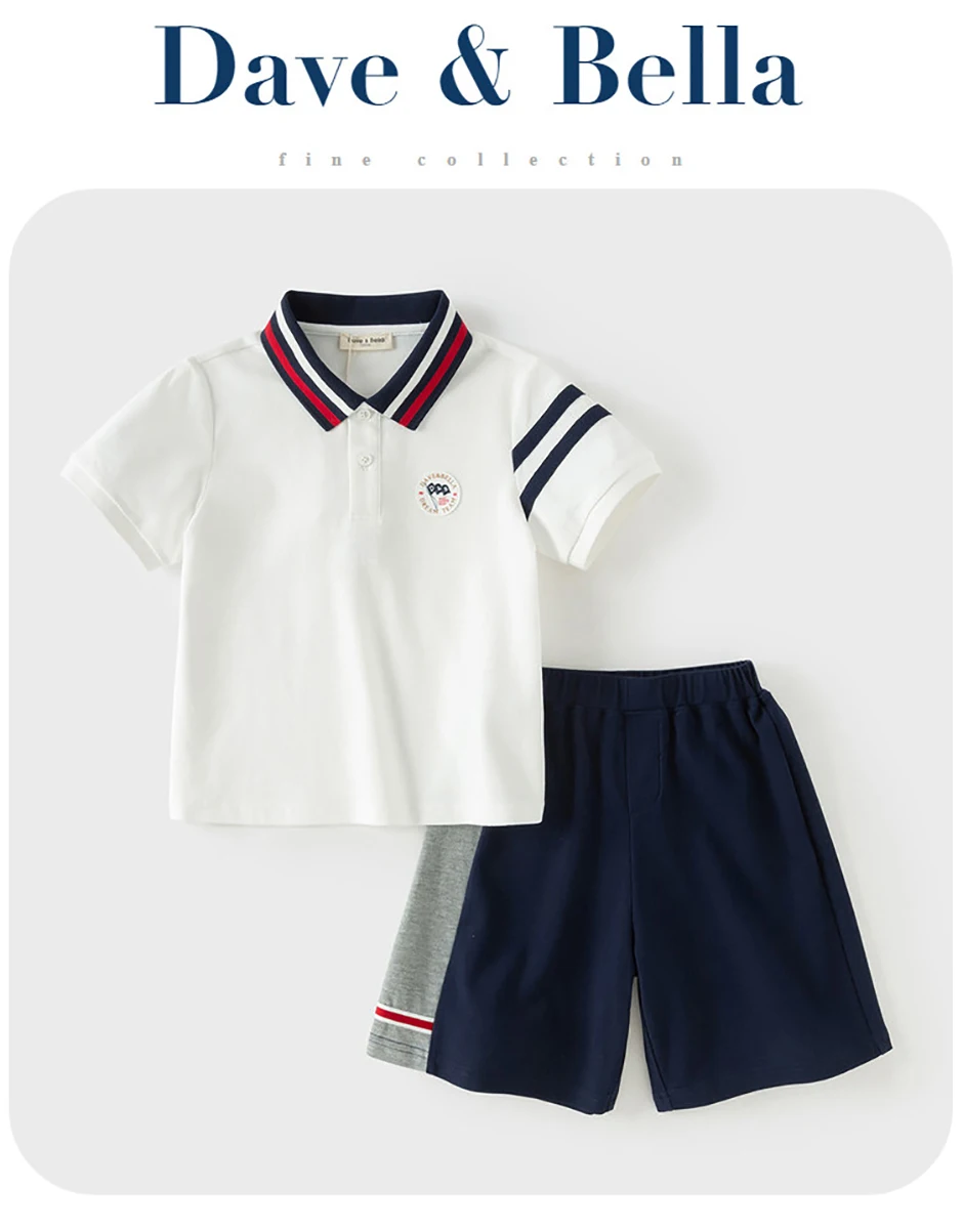 Dave Bella Boys Summer Suit Children Short-Sleeved Polo T-shirt Shorts Two-Piece Set Casual Tops Pants Clothing Set DK2261226