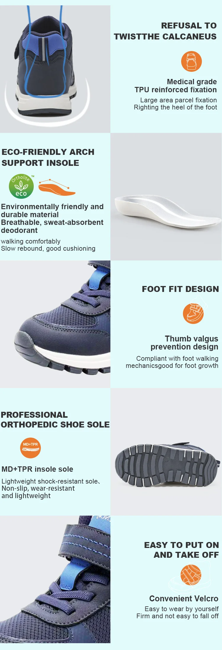 Princepard Children Sneakers Kids Girls Boys Orthopedic Shoes Leather Mesh Arch Support Breathable Non-Slip Corrective Footwear