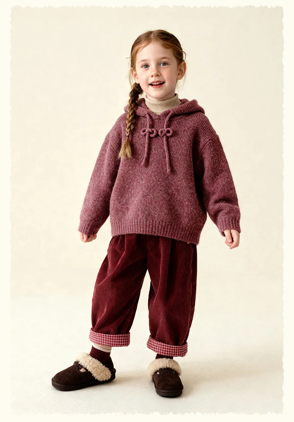 Amila 2026 Kids' Winter Warm Hooded Sweater With Drawstring, Simple Solid Color And Cotton Wool For Comfortable Skin Protection