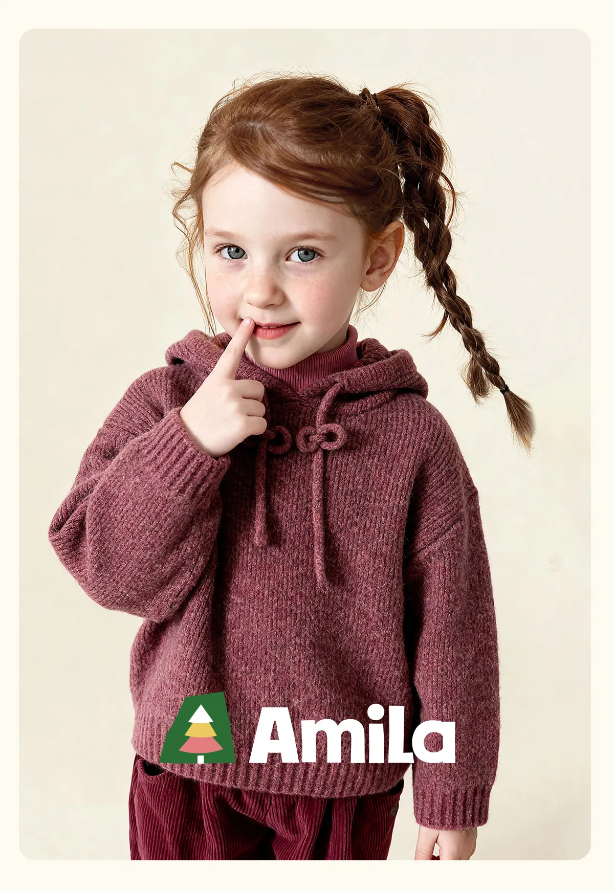 Amila 2026 Kids' Winter Warm Hooded Sweater With Drawstring, Simple Solid Color And Cotton Wool For Comfortable Skin Protection