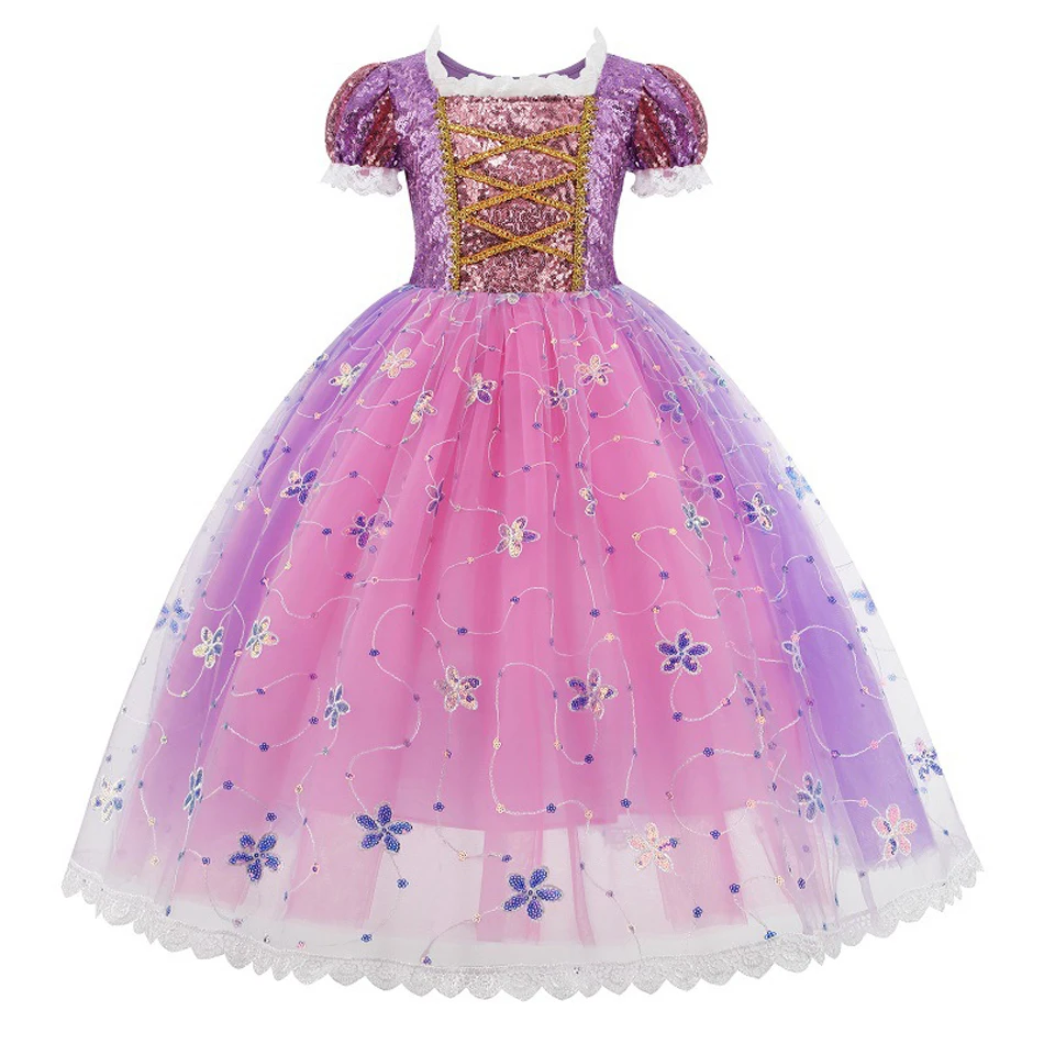 Muababy Rapunzel Princess Cosplay Dress Set Tangled Halloween Birthday Christmas Party Outfit for Girls Kids 2-10Y Vestido