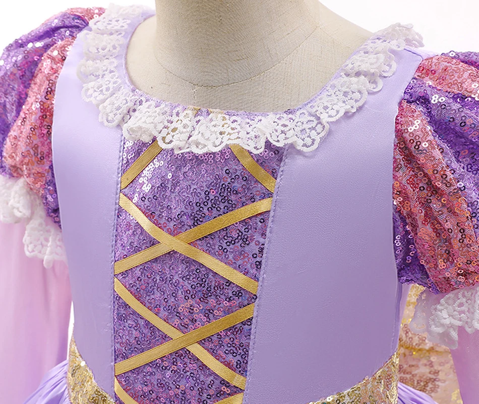 Muababy Rapunzel Princess Cosplay Dress Set Tangled Halloween Birthday Christmas Party Outfit for Girls Kids 2-10Y Vestido