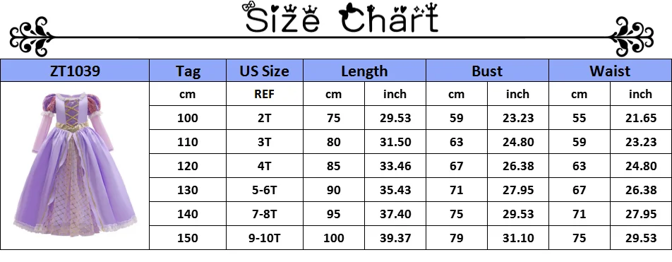 Muababy Rapunzel Princess Cosplay Dress Set Tangled Halloween Birthday Christmas Party Outfit for Girls Kids 2-10Y Vestido