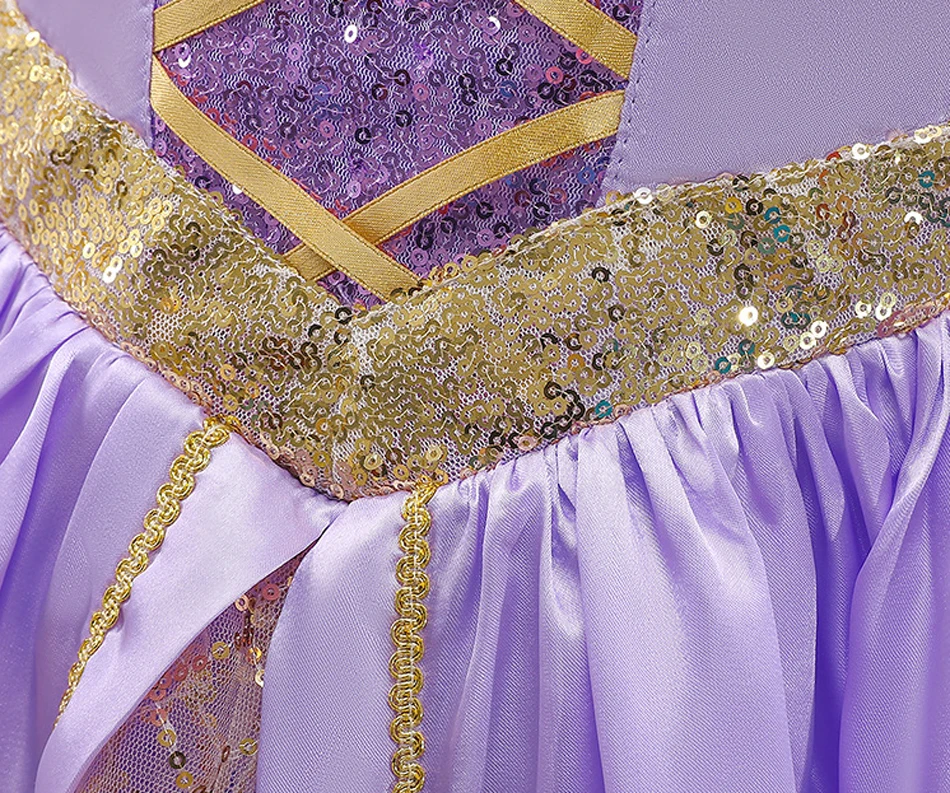 Muababy Rapunzel Princess Cosplay Dress Set Tangled Halloween Birthday Christmas Party Outfit for Girls Kids 2-10Y Vestido