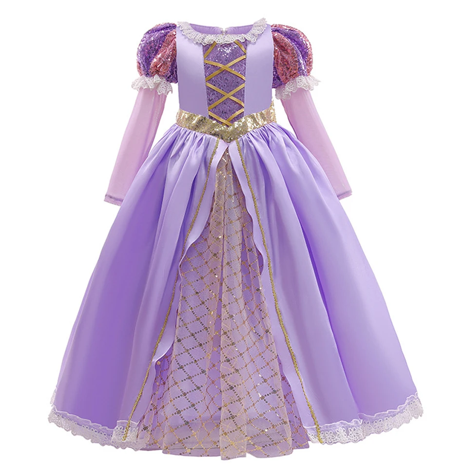 Muababy Rapunzel Princess Cosplay Dress Set Tangled Halloween Birthday Christmas Party Outfit for Girls Kids 2-10Y Vestido