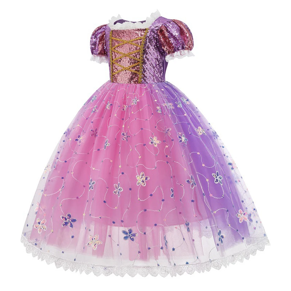 Muababy Rapunzel Princess Cosplay Dress Set Tangled Halloween Birthday Christmas Party Outfit for Girls Kids 2-10Y Vestido