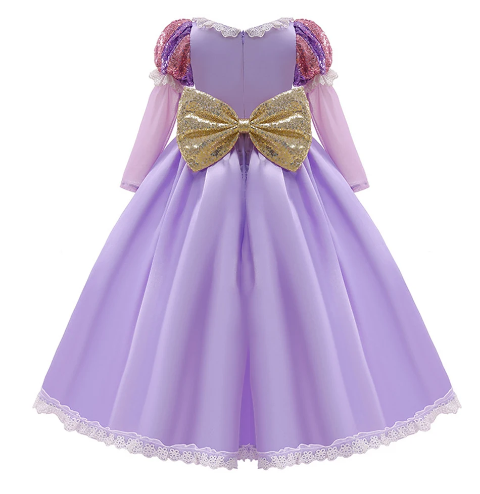 Muababy Rapunzel Princess Cosplay Dress Set Tangled Halloween Birthday Christmas Party Outfit for Girls Kids 2-10Y Vestido