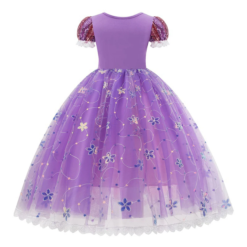 Muababy Rapunzel Princess Cosplay Dress Set Tangled Halloween Birthday Christmas Party Outfit for Girls Kids 2-10Y Vestido