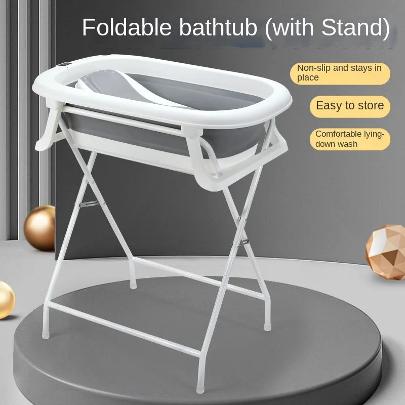 Newborn Bath Tub with Stand Set: Back-Friendly Bathing and Changing Table, Foldable, with Drain and Non-Slip Base for Baby