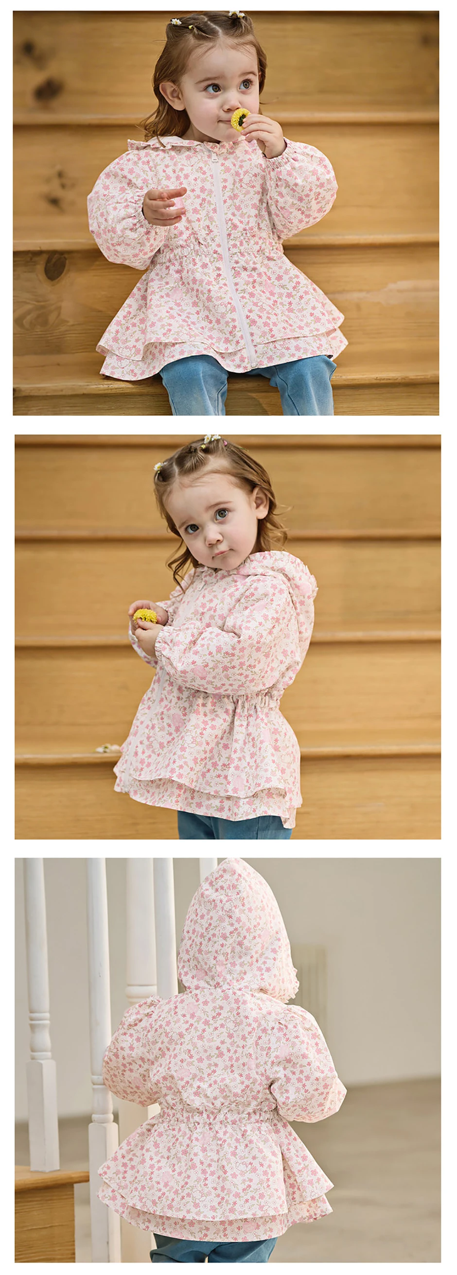 Dave Bella Children Sweet Jacket Girls Clothes Autumn Spring Kids Floral Print Coat Long Sleeve Hoodie Cute Outerwear DB1260648