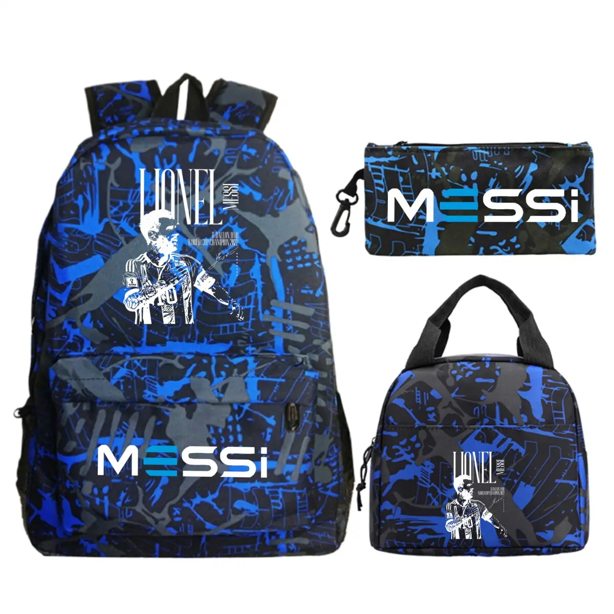 3Pcs/set Football Star Trend Backpack For Girl Boy Student Teenager Children Rucksack Kids Birthday Gift Women Casual School Bag